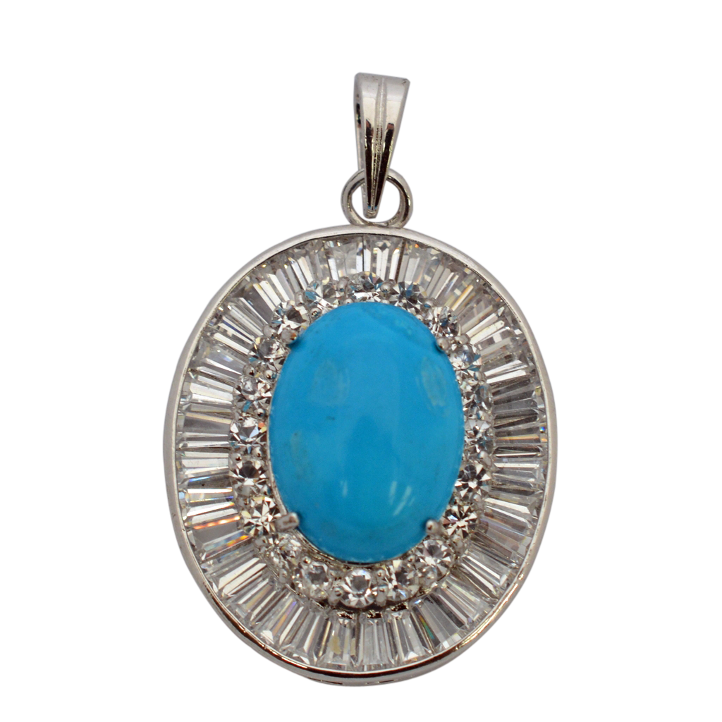 Oval Blue Stone & Crystal Pendant