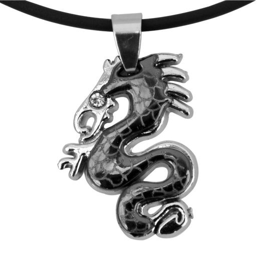 Stainless Steel Chinese Dragon Black Pendant