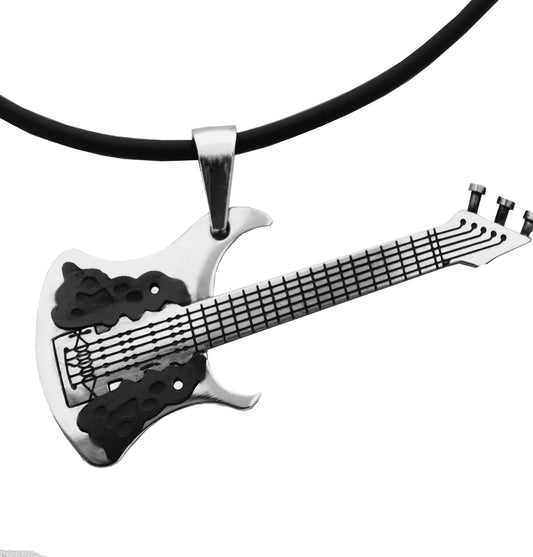 Stainless Steel Guitar Pendant - with black