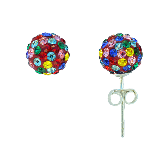 Sterling Silver Disco Ball Earrings - Multi-Colored