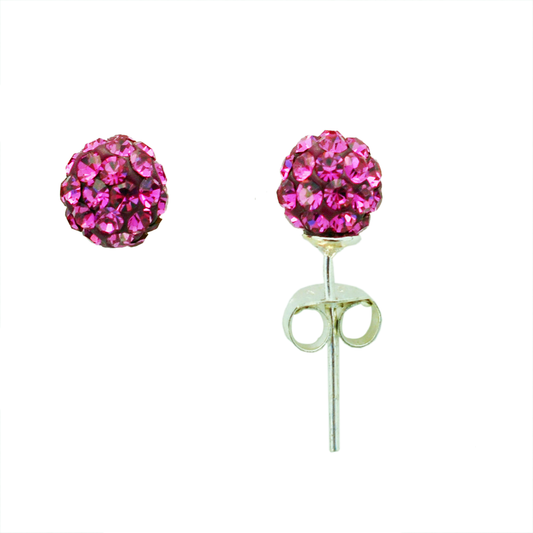 Sterling Silver Disco Ball Earrings - Hot Pink