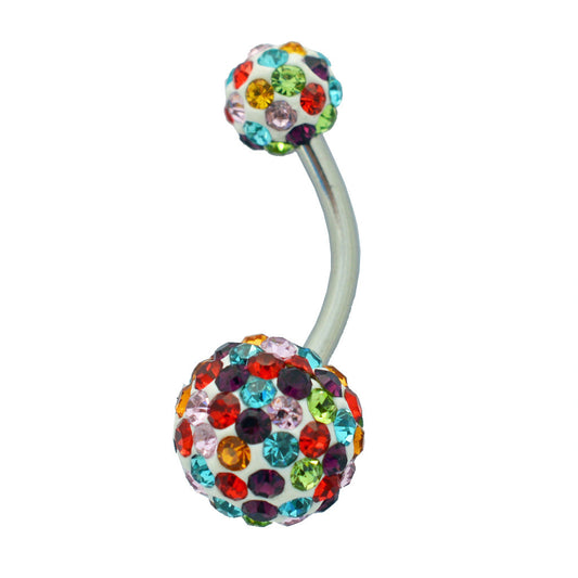 Stainless Steel Mutli Coloured Diamonte Belly Ring - Version 1