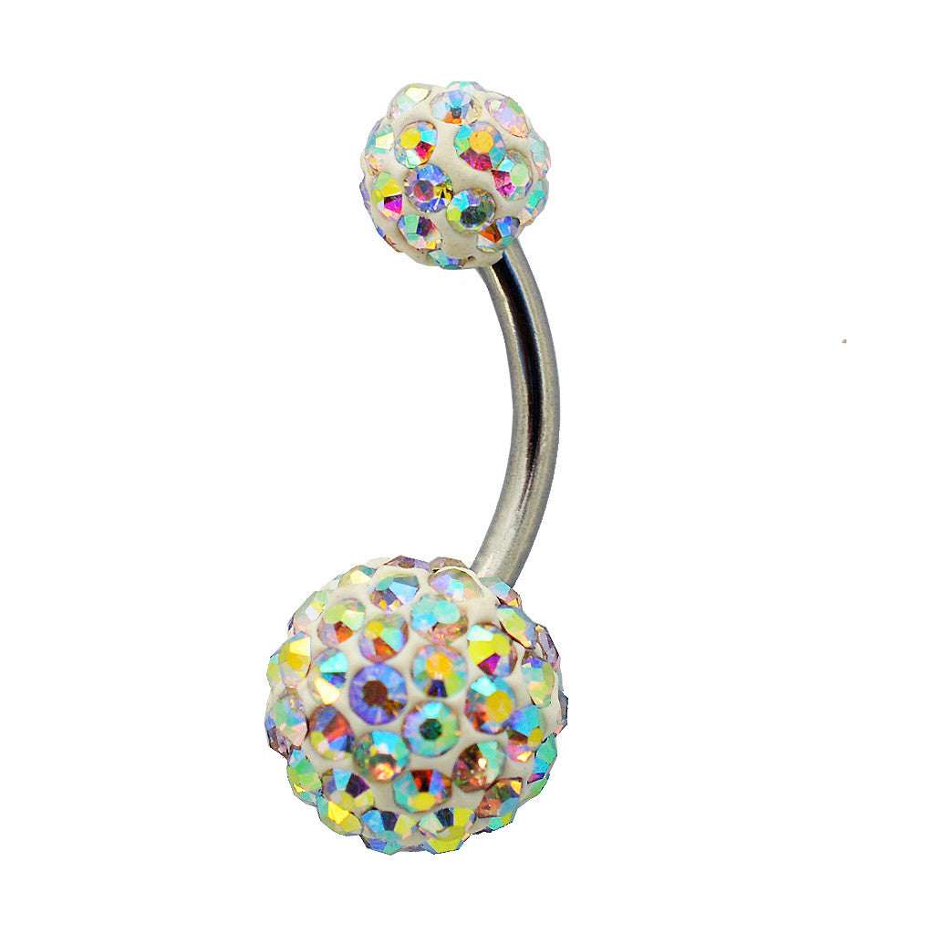 Steel Mutli Coloured Diamonte Belly Ring - Version 2