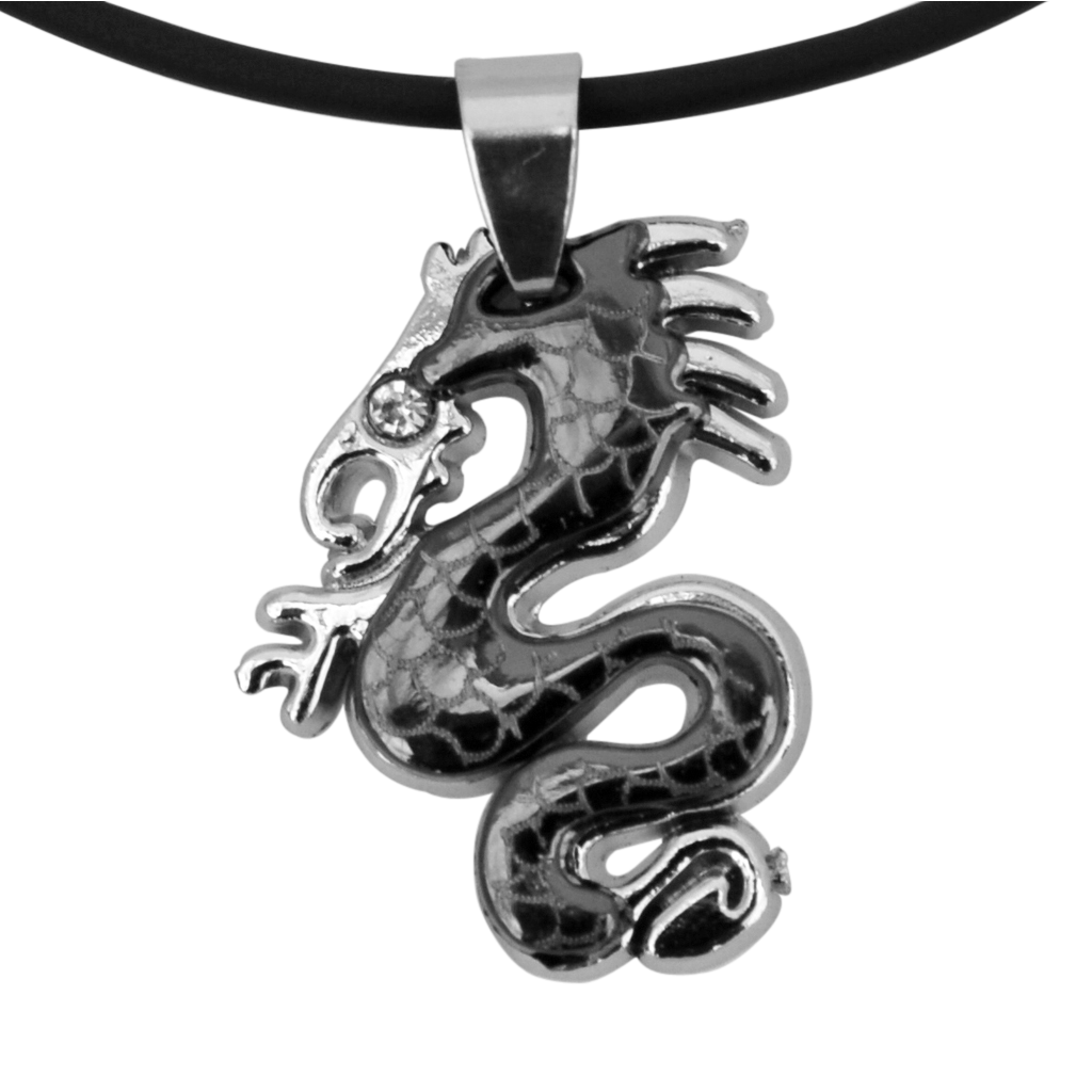 Stainless Steel Chinese Dragon Black Pendant